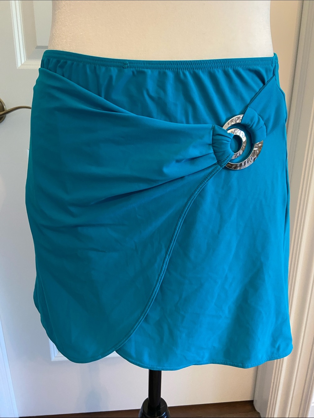 Aubade Teal Swim Wrap Skirt with Silver Ring Detail. Size x-small-small.